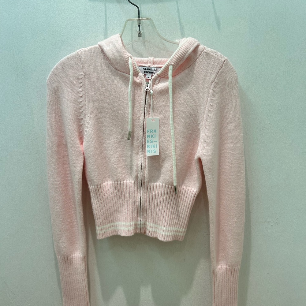 Frankies Bikinis Pink Cropped Hoodie